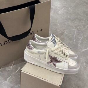 Golden Goose Women's Cream and Pink Glitter Sneakers